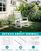 SERWALL Outdoor Rocking Chair Set of 2, Adult HDPE Rocking Chair, White | 21.1" Widened Seat adds Extra Comfort, Oversized Rocking Chair for Adults, All Weather Porch Rocker for Lawn Garden