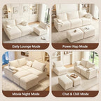 107" Modular Sectional Sofa Couch with Storage,U-Shape 3 Seat Comfy Modern Cloud Couch Sofa with Ottoman, 27" Deep Seat Corduroy Sofa for Living Room, Tool-Free Assembly - Beige