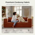 78.8" Convertible Futon Sofa Bed, Couch for Living Room | Corduroy Loveseat Sleeper Sofa, Modular Futon Couch with Storage Pocket, Pull Out Couch No Assembly | Rust Red
