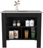Kitchen Island Dozza with Three Shelves Black and Ibiza Marble Finish | Three storage shelves with varying dimensions for organized kitchen storage