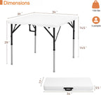 34" Square Folding Table Fold-in-Half Utility Dining Portable Table Heavy Duty HDPE with Carrying Handle, Plastic Tables for Camping,Picnic, Office, Party,Card Table (White)
