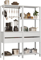 Madesa Kitchen Pantry Storage Rack with 4 Drawers, 5 Shelves and Hanging Space 55" L Multiuse Modular Cabinet for Kitchen Organization - White