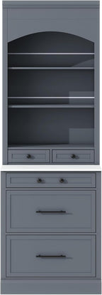 Modern 83.7-inch High Kitchen Pantry Freestanding Tall Hutch with Faux Marble Top, Display Cupboard Cabinet Featuring 5 Storage Drawers and Adjustable Shelf for Efficient Organization (Gray)