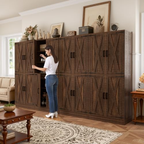 Unikito 71" Tall Kitchen Pantry Cabinet with Adjustable Shelve and Drawer | Large Wooden Farmhouse Storage Cupboard, Barn Door, Sturdy and Deep, Versatile for Dining Room, Living Room, Utility Room