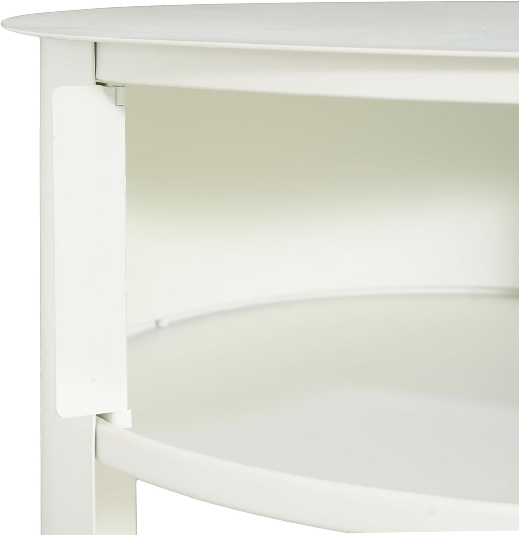 Christopher Knight Home Pomme 3-Tier Metal Small Side Table, Narrow Bedside Table with Sliding Door Cabinet, Bedroom Decoration Organizer, Round End Table with Storage, Space Saving, Matte White