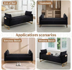 66" End of Bed Storage Bench King Size, Storage Benches for Bedroom, Black | Velvet Upholstered Foot of Bed Bench, Storage Ottoman Benches with Golden Legs, Pillows and Side Pockets for Window, Entryway