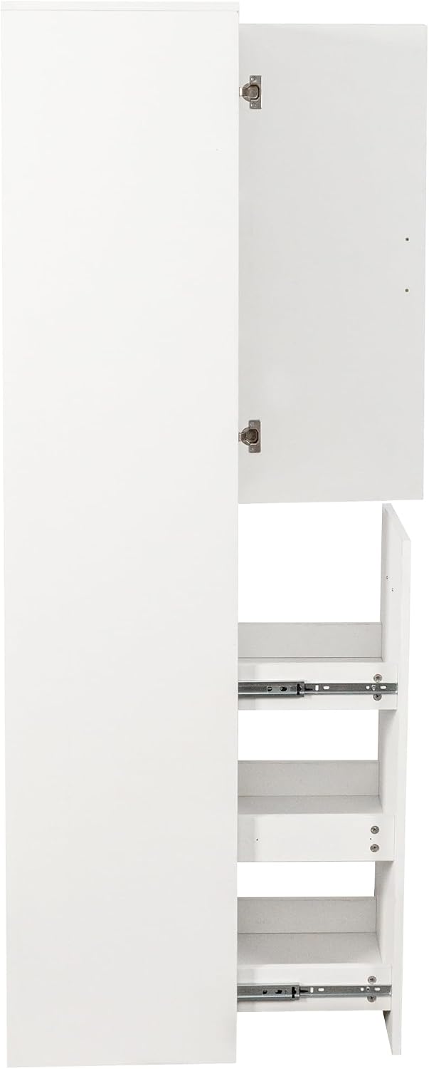 Kitchen Pantry Tall Freestanding Cabinet with 1 Door and 3-Tier Multi-Functional Pull-Out Storage Shelf for Kitchen, Dining Room, Living Room