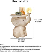 Resin Coffee Table, Elephant Shaped Side Table, Decorative Table with LED Lights, Nightstand with Wooden Tray, for Living Room, Bedroom(16.1x21.2in)