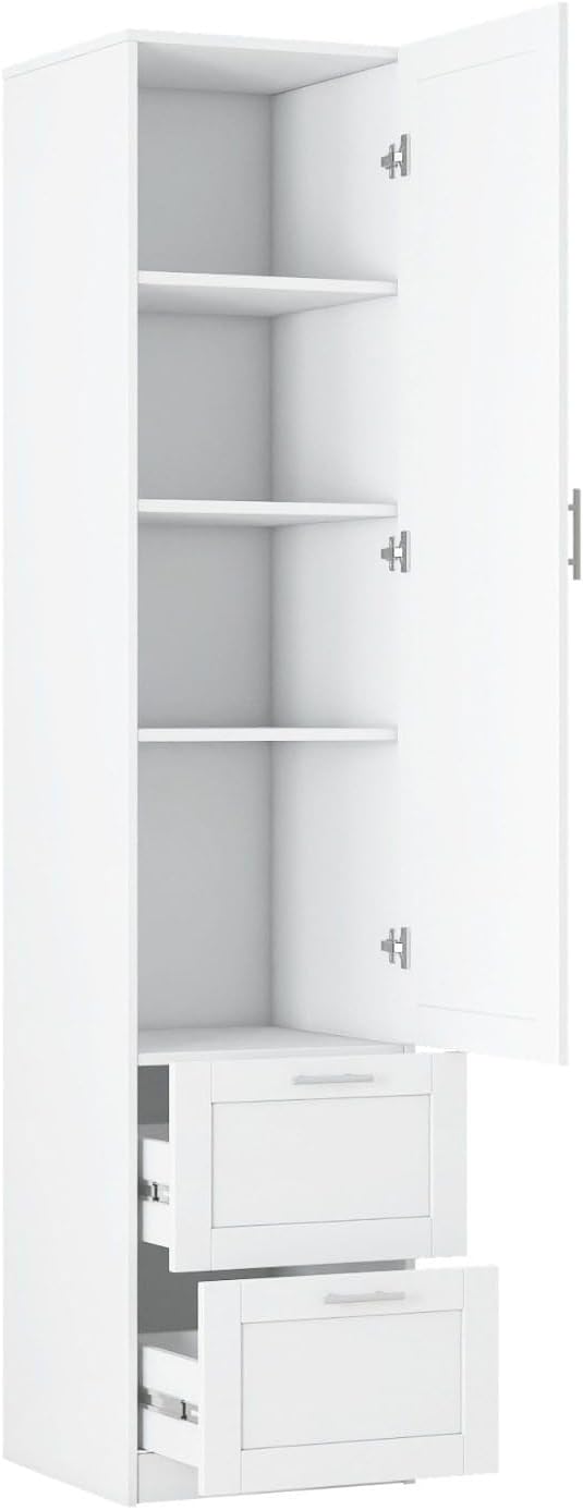 White Pantry Cabinet with Door and 2 Drawers, 70.87" Tall Freestanding Kitchen Storage Cabinet with Adjustable Shelves for Kitchen, Dining Room, Living Room