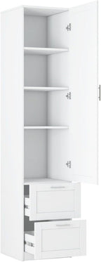 White Pantry Cabinet with Door and 2 Drawers, 70.87" Tall Freestanding Kitchen Storage Cabinet with Adjustable Shelves for Kitchen, Dining Room, Living Room