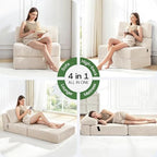 Convertible 4-in-1 Folding Sofa Bed Sleeper Chair Couch Foldable Chaise Lounger & Mattress Pocket Coils+Foam Fill Medium Support, No Assembly for Living Room/Bedroom, Twin Beige