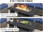 Aoxun 10-Piece Sectional Sofa with 44" Fire Pit, 4" Thicken Cushion, Widen Armrests Wicker for Backyard with Coffee Table, Blue