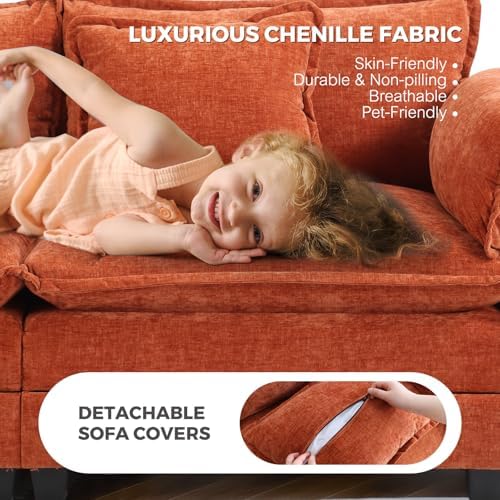ELUCHANG 153" Oversized Modular Sectional Sofa, Comfy Chenille Cloud Couch, 7-Seater U Shaped Modern Deep Seat Sofa w/Removable Covers for Living Room, Bedroom, DIY Combination - Terracotta
