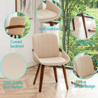 Mid Century Modern Faux Leather Upholstered Dining Chairs,Armless Accent Chairs with Sturdy Natural Wood Legs,Bamboo Backrest Support for Kitchen&Dining Room Chairs(1PCS,Beige)