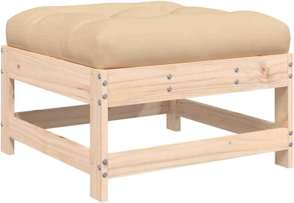 vidaXL Patio Furniture, Outdoor Ottoman Patio Footstool, Footrest Seat with Cushions for Garden Yard Deck Backyard, Solid Wood Pine