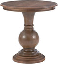 MAKLAINE Round Accent Table, 26.5" High, Engineered Wood, Rustic Natural Finish, Turned Pedestal, Stepped Base, Compact Design, Decorative Display or End Table for Living Room, Bedroom, Small Spaces