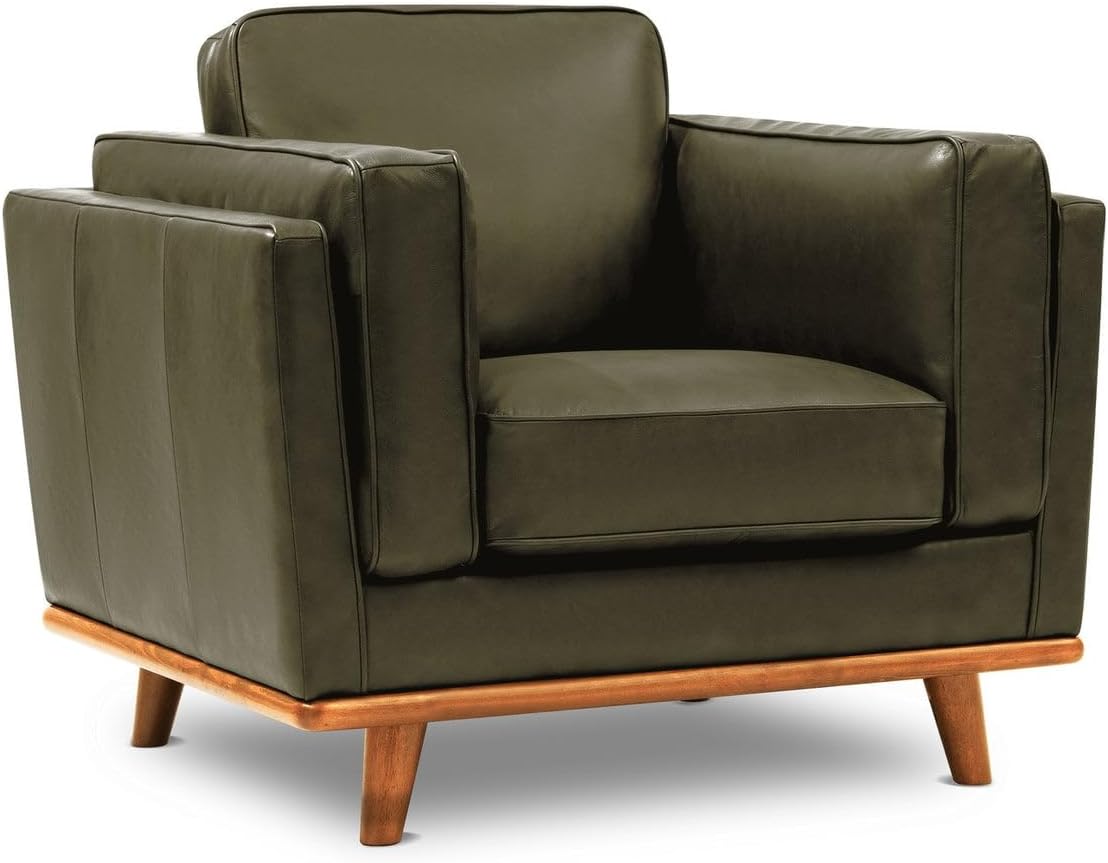 Valencia Artisan Full Leather Accent Chair 41.5” | Pure Full Italian Nappa Leather Chair, Solid Wood Accent, Ultimate Comfort, Dark Green