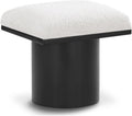 MAKLAINE Cream Boucle Fabric Bench/Stool, 15.5" W x 18" D x 17.5" H, Oak Veneer with Black Finish, 4" Thick Channel-Tufted Seat Cushion, Art Deco Design, Modular Living Room or Entryway Seating