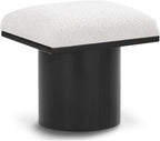 MAKLAINE Cream Boucle Fabric Bench/Stool, 15.5" W x 18" D x 17.5" H, Oak Veneer with Black Finish, 4" Thick Channel-Tufted Seat Cushion, Art Deco Design, Modular Living Room or Entryway Seating