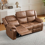 EBELLO Faux Leather Manual Reclining Sofa, Mid-Century Modern Overstuffed Armrest 3 Seat Recliner Sofa, Reclining Couch for Living Room, Meeting Room, Brown (3 Seat Sofa)