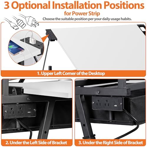 SUPER DEAL Adjustable Drafting Table Set with Charging Station, Tilting Drawing Desk Artist Desk with Stool Multifunctional Art Craft Workstation with 2 Storage Drawers, White