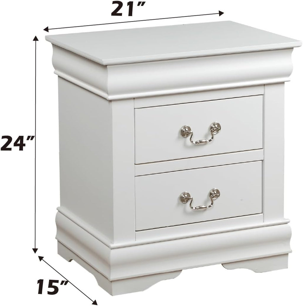 Knocbel Traditional Nightstand End Tables Side Table with 2 Drawers and Metal Handles for Bedroom Living Room Entryway, Fully Assembled, 21" W x 15" D x 24" H White