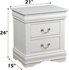 Knocbel Traditional Nightstand End Tables Side Table with 2 Drawers and Metal Handles for Bedroom Living Room Entryway, Fully Assembled, 21" W x 15" D x 24" H White