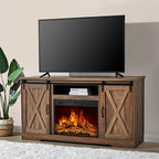 AMERLIFE Farmhouse 5 Piece Living Room Table Set, 59" TV Stand, Barnwood | TV Console for Living Room with 23" Electric Fireplace, 40" Coffee Table and 2 End Tables with Charging Station and USB Ports