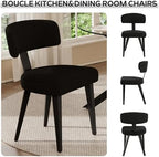 Boucle Chairs Set of 6, Modern Black Upholstered Dining Chairs with Black Metal Legs, Boucle Dining Chairs with Curved Backrest for Dining Room, Kitchen(Only Chairs)