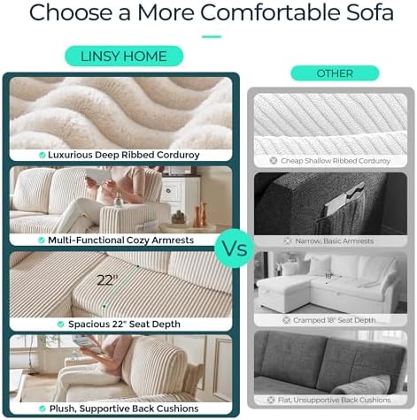 LINSY HOME Sectional Couches for Living Room, 81" L Shape 3 Seats, Beige | Sleeper sofa with pull out couch bed, corduroy couch with storage