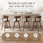 Ya-Home Mid-Century Bar Stools Set of 3, 26 Inch Swivel Counter Height Stools Linen Fabric Barstools with Barrel Backrest Wooden Legs for Kitchen Island Dining Room, White