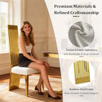 Dining Chairs Set of 6, Luxury Upholstered Boucle Chairs with Slatted Mirrored Polished Metal High Back and Legs, Modern White and Gold Dining Chairs with Breathable Backrest