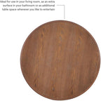 MAKLAINE Round Accent Table, 26.5" High, Engineered Wood, Rustic Natural Finish, Turned Pedestal, Stepped Base, Compact Design, Decorative Display or End Table for Living Room, Bedroom, Small Spaces
