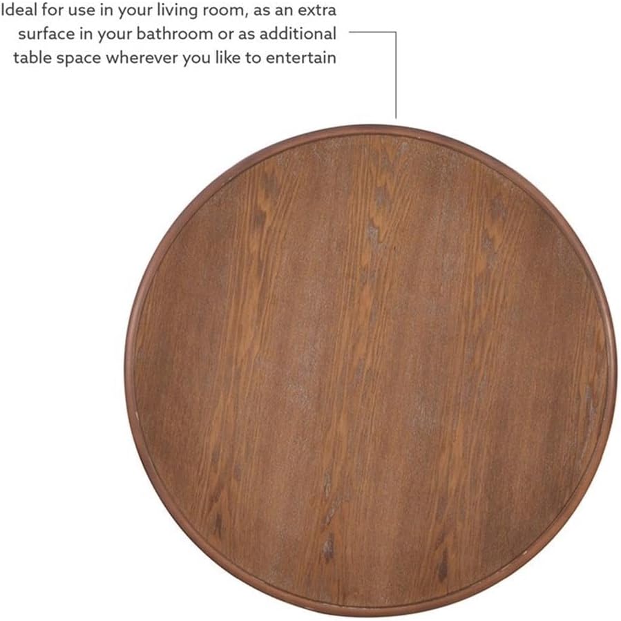 MAKLAINE Round Accent Table, 26.5" High, Engineered Wood, Rustic Natural Finish, Turned Pedestal, Stepped Base, Compact Design, Decorative Display or End Table for Living Room, Bedroom, Small Spaces