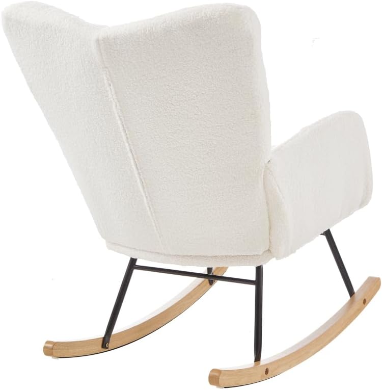 Glider Chair for Living Room Tufted Upholstered Teddy Fabric Rocking Chair with Metal Frame,Pink (Ivory + Teddy)