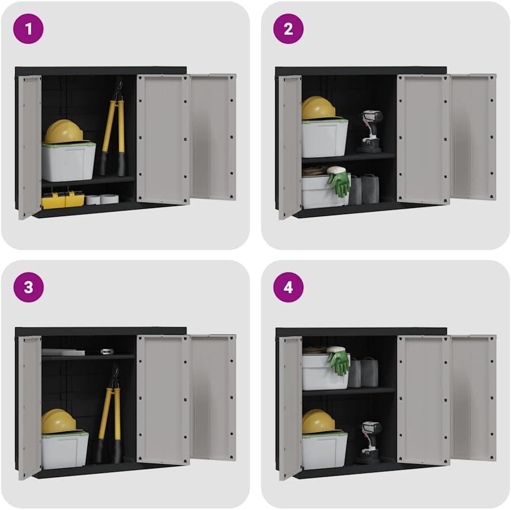 Locking Outdoor Storage Cabinet with Shelves Adjustable Shelf Modern Outdoor Storage Cabinet for Balcony Gray Black Polypropylene Medium