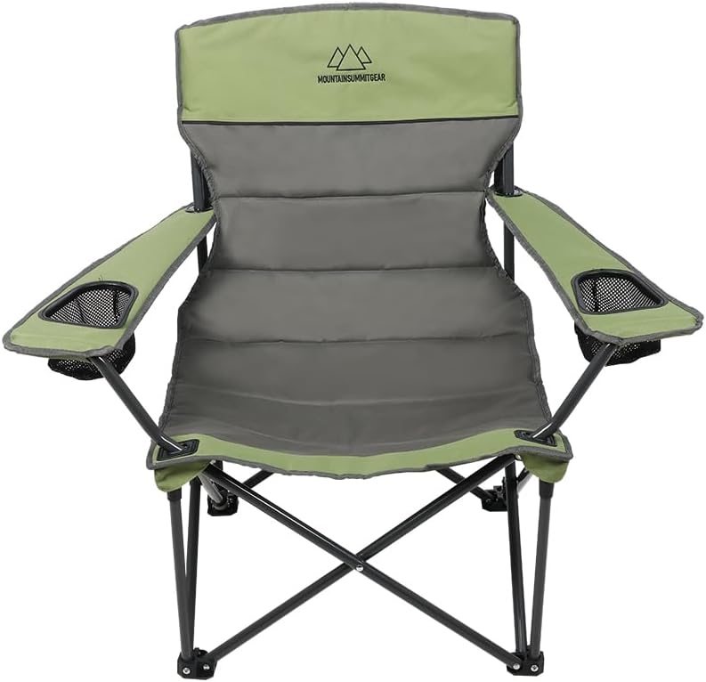Quilted Double Camping Chair and Single Camping Chair with Padded Seat and Back for Camping/Hiking/Backpacking – Available in Low and Standard Heights (Low Chair (Gray/Asparagus))