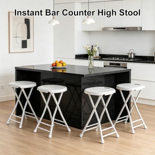 Folding Stool, 18 Inch Foldable Stool with Handle & Steel Frame, Pack of 8 Folding Bar Stools, 440lbs Sturdy Foldable Lightweight Metal Chair for Camping, Indoor and Outdoor, White