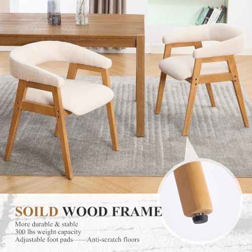 CIMOTA Modern Barrel Dining Chairs with Arms Set of 2, Upholstered Fabric Kitchen & Dining Room Chairs with Open Back/Solid Wood Legs, Comfortable Side Chairs, Linen Beige