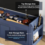 42.6" Storage Bench - Shoe Storage Bench with Side Storage Shelves and 3 Doors, Multifunctional Entryway Bench with Lift Top Cushion, Shoe Bench for Bedroom, Living Room, Entryway, Navy Blue
