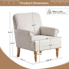 HUIMO Linen Fabric Accent Chair, Mid-Century Modern Armchair with Solid Wood Legs, Single Sofa Chair,Upholstered Reading Club Chair (1, Brown and White Stripe)