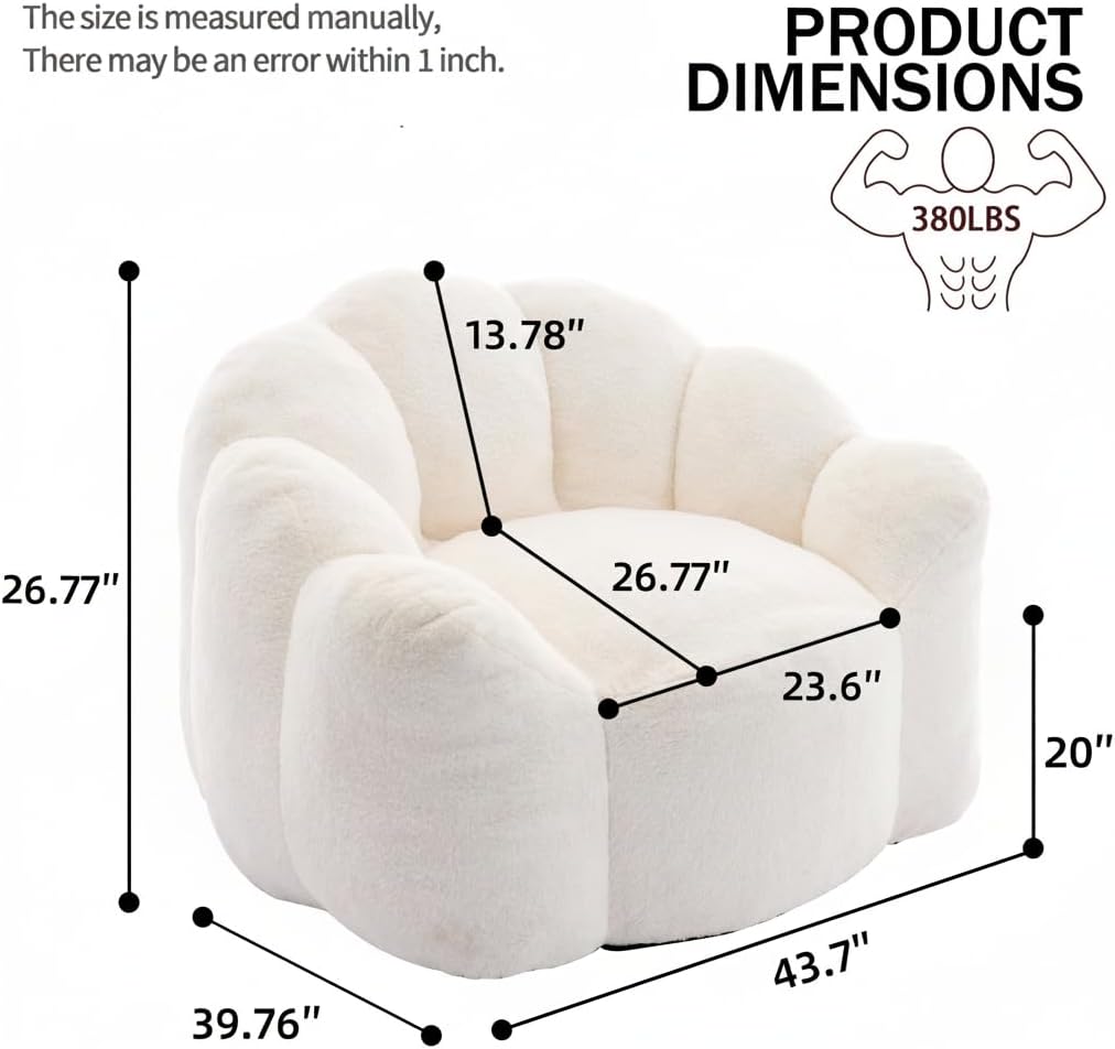 Bean Bag Chair for Adults, Floral Shaped Bean Bag Single Sofa, Ultra Soft Faux Fur Floor Sofa, Oversize Reading Chair for Living Room,Bedroom, Study, Beige,