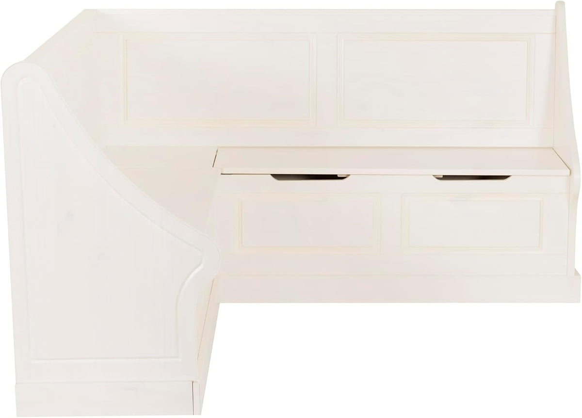 Linon Harris White Corner Breakfast Nook - Nook Only, Table is NOT included! 20.88D x 61.88W x 36.63H in