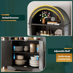 Vlsrka Kitchen Pantry Storage Cabinets with Adjustable Shelves, 71" Tall | Arched Wooden Cabinet with Doors, 3 Colors LED Lights, Motion Sensor, Freestanding, for Living/Dining Room, Black