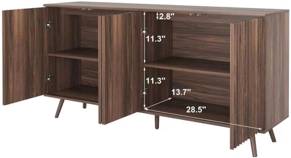 Sideboard Buffet Cabinet with Storage, Long Sideboard Storage Cabinet with 4 Doors, Wood Credenza Console Coffee Bar Cabinets with Adjustable Shelves for Living Room Kitchen Dining Room Walnut