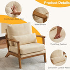 Karl home Mid-Century Lounge Accent Chair, Khaki | Wide Curved Armrest, Teddy Fleece, Lumbar Pillow Included, Solid Wood Frame, For Living Room, Bedroom, Balcony, Apartment