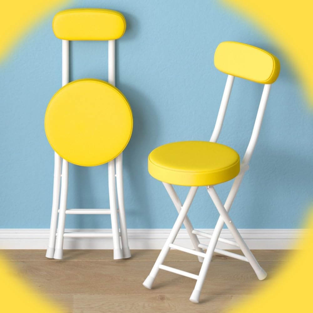 Foldable Bar Stool with Backrest Folding Chair Kitchen Stool with PU Padded Round Seat Cushion, Portable Stool Chair for Breakfast Bar, Desk, Living Room (Color : Yellow)
