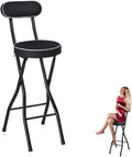 Padded Counter Height Foldable Stool, Folding Bar Stool with Back, Tall Bar Foldable Chairs for Adults Kitchen Outdoor Cafe (Black, Size : 60cm/24in)(1Pcs)
