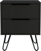 2 Nightstand, End Table, Side Table Four Legs, Two Drawers -Black,for Small Spaces