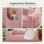 78.8" Convertible Futon Sofa Bed, Couch for Living Room | Corduroy Loveseat Sleeper Sofa, Modular Futon Couch with Storage Pocket, Pull Out Couch No Assembly | Pink